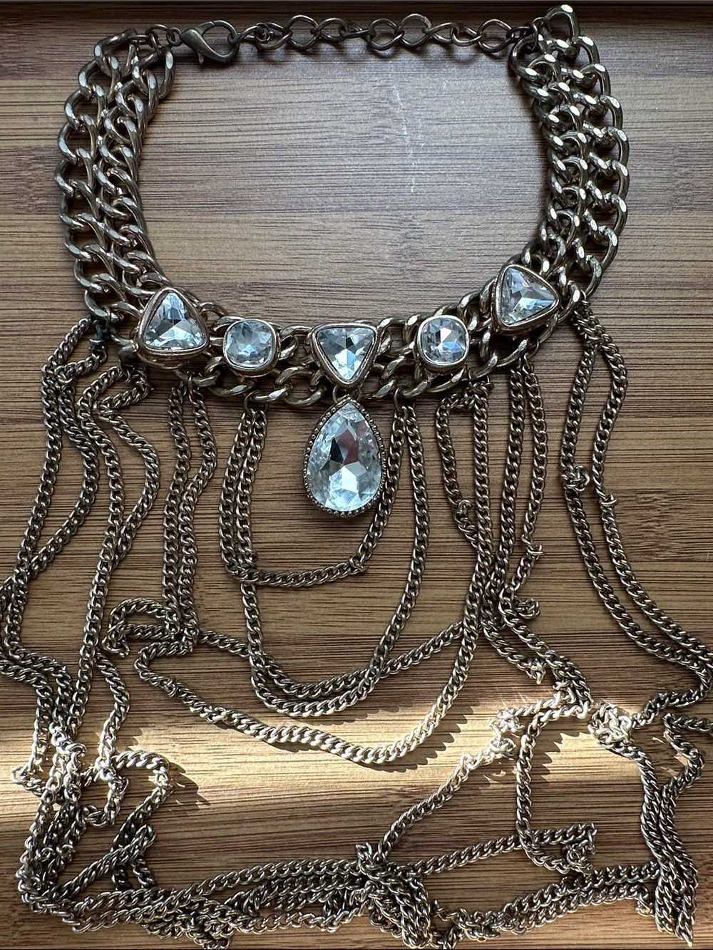 Gold-Tone Crystal Fringe Statement Necklace - Unbranded